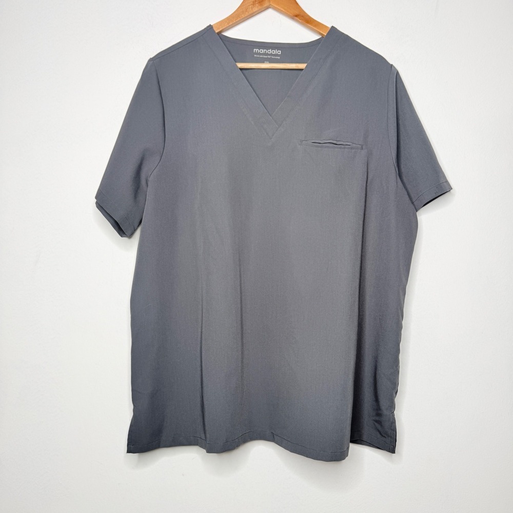 Mandala Women 2XL Gray Equa Tek V Neck Short Sleeve Pocket Scrub Top